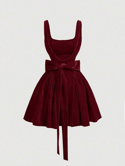 Women's Retro Red Velvet Christmas Dress