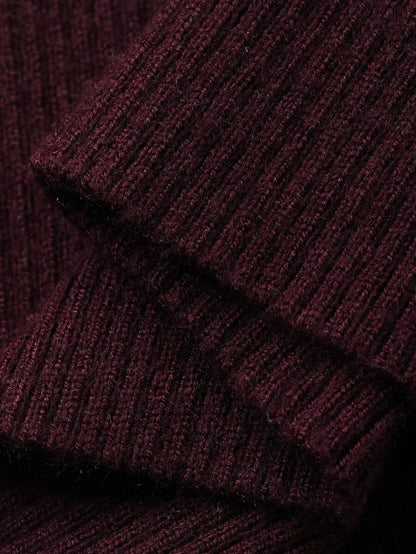 Women’s Ribbed Crew Neck Sweater – Long Sleeve, Dark Purple