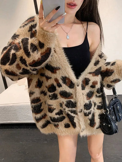 Women's Sexy Loose Fit Leopard Print V-Neck Cardigan