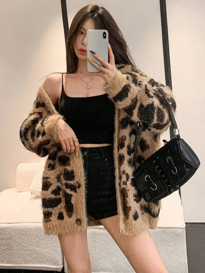 Women's Sexy Loose Fit Leopard Print V-Neck Cardigan