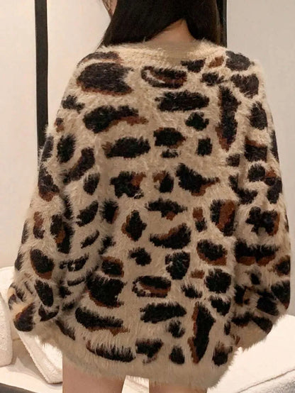 Women's Sexy Loose Fit Leopard Print V-Neck Cardigan