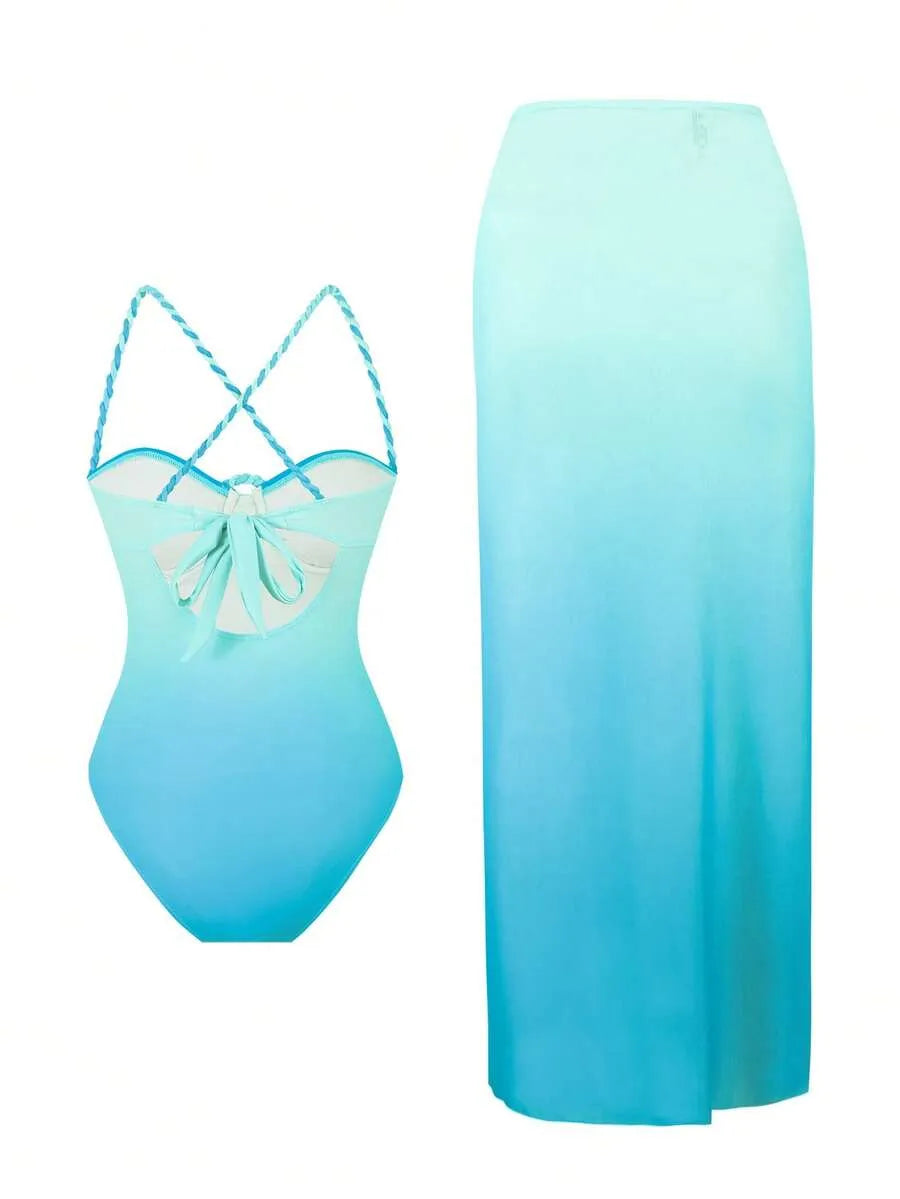 Women's Slim Fit Mesh Skirt, Stylish Two-Piece Swimsuit for Summer Holidays