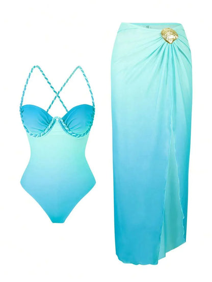 Women's Slim Fit Mesh Skirt, Stylish Two-Piece Swimsuit for Summer Holidays