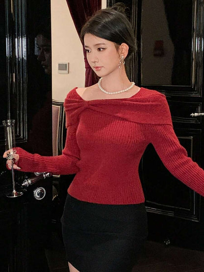 Women's Solid Knit Sweater Elegant Slim Fit Autumn Pullover