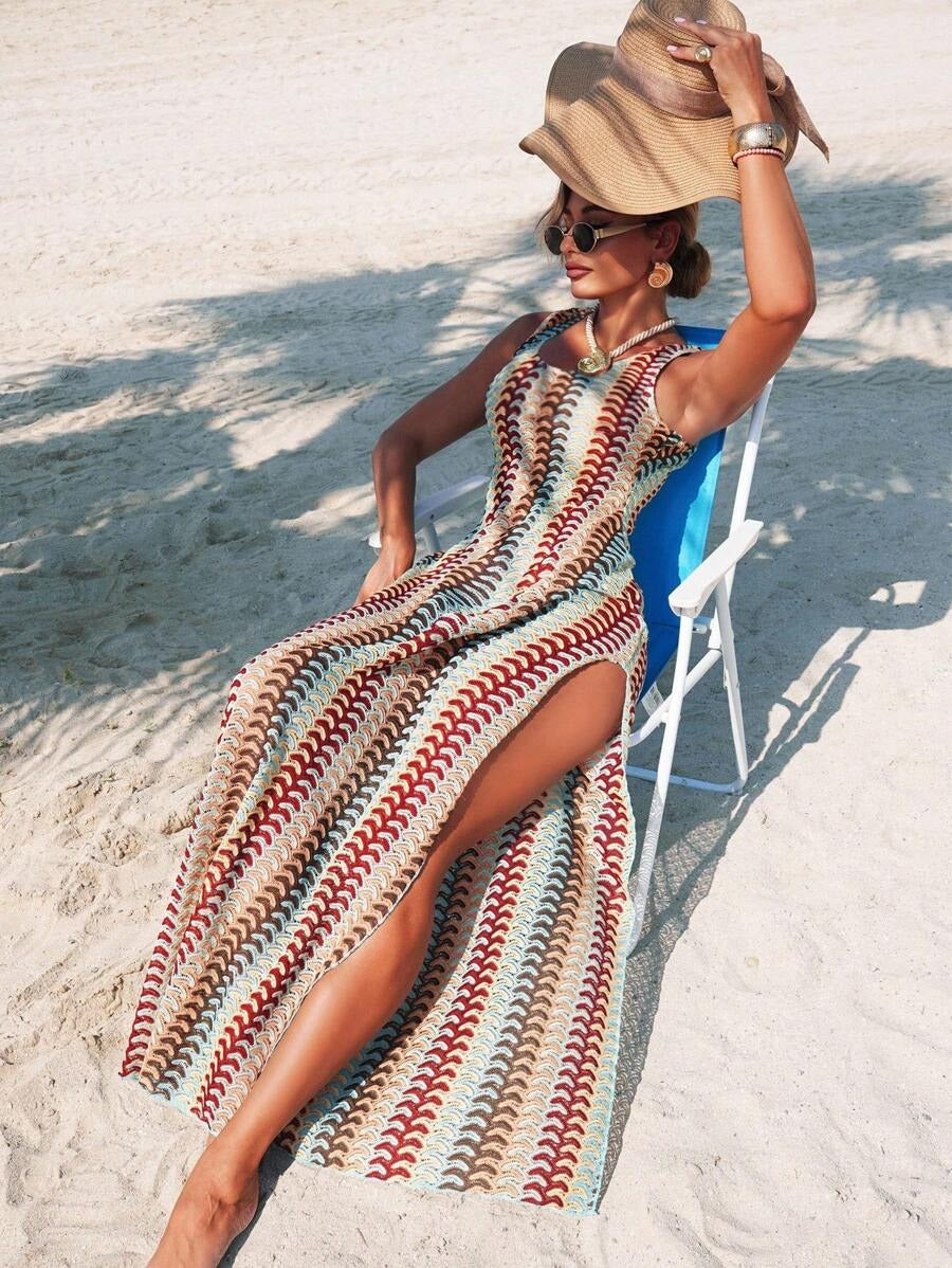Women’s Stylish Cover-Up Dress – Contrasting Side Stripe, Perfect for Beach & Vacation
