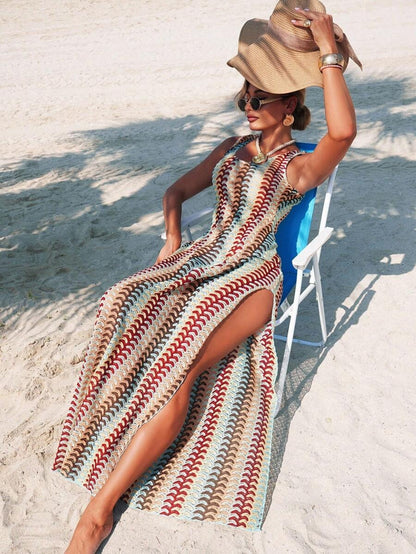 Women’s Stylish Cover-Up Dress – Contrasting Side Stripe, Perfect for Beach & Vacation