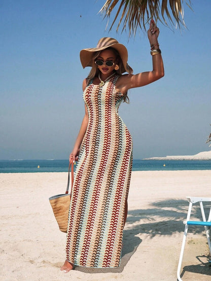 Women’s Stylish Cover-Up Dress – Contrasting Side Stripe, Perfect for Beach & Vacation