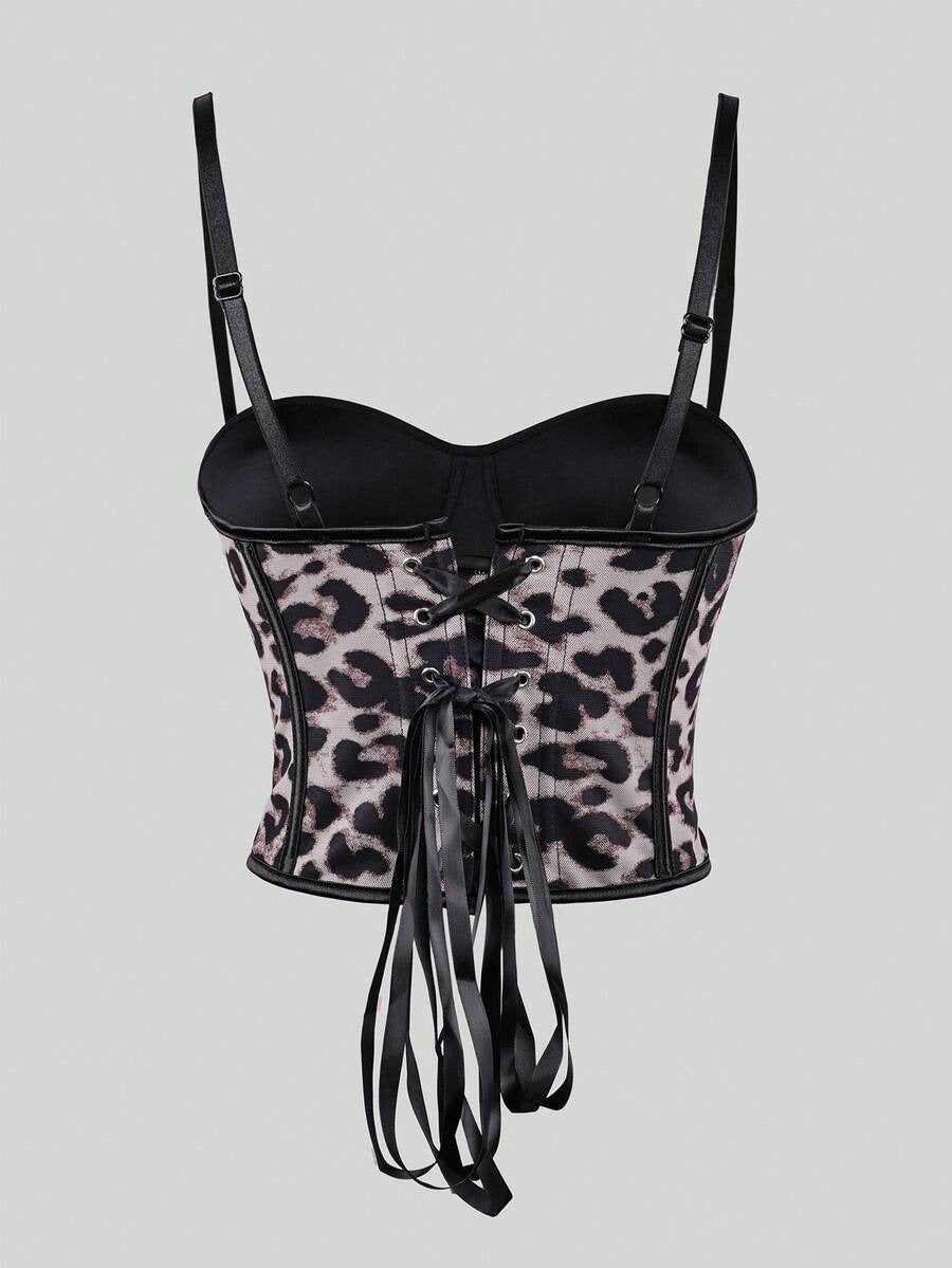 Women’s Tiger Print Snap Button Crop Top – Lace Back, High-Waist Style
