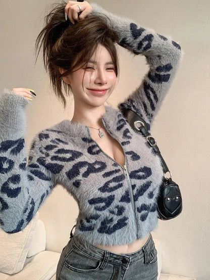 Women's Tiger Print Zipper Cardigan for Winter