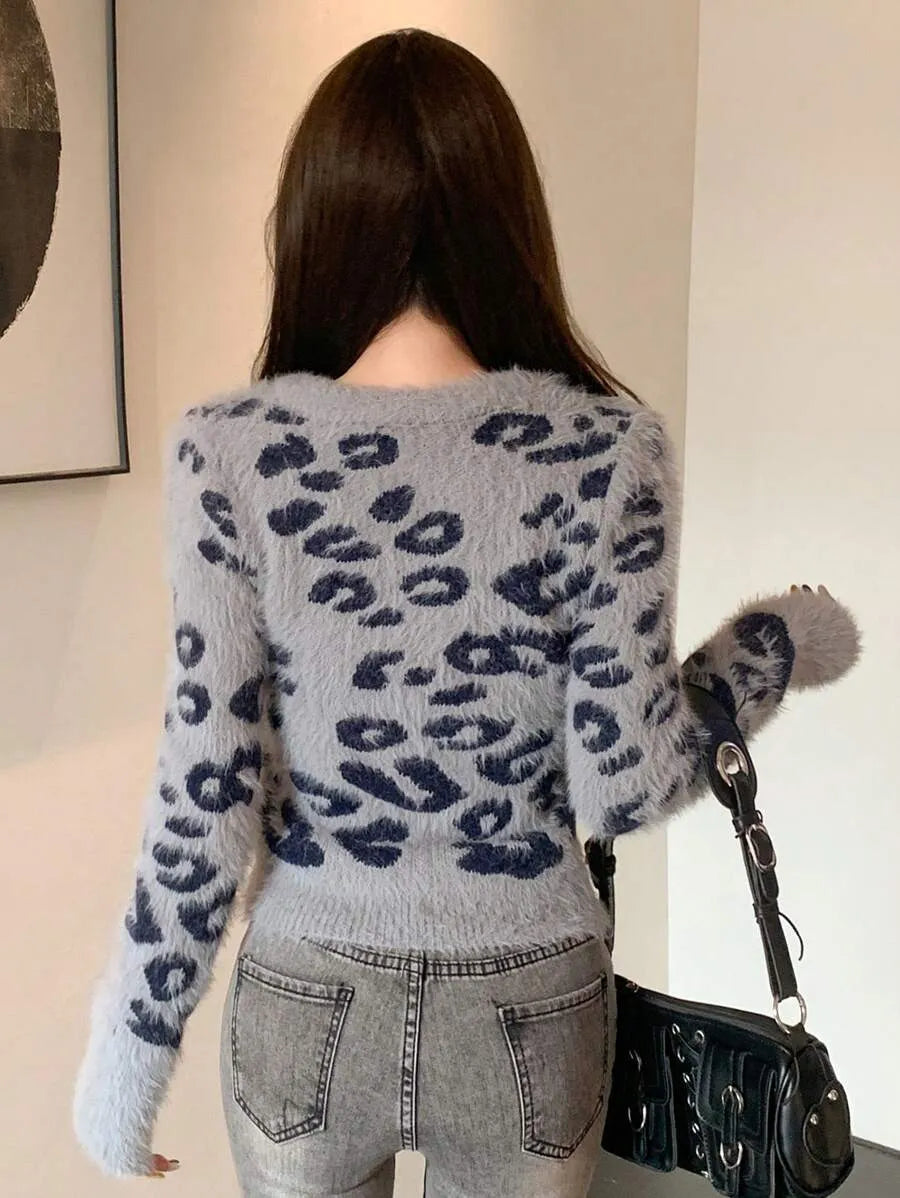 Women's Tiger Print Zipper Cardigan for Winter