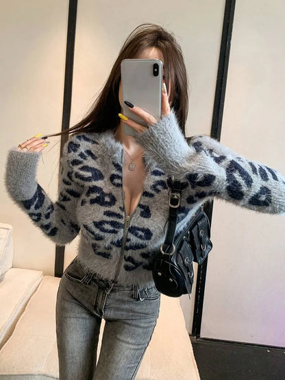 Women's Tiger Print Zipper Cardigan for Winter