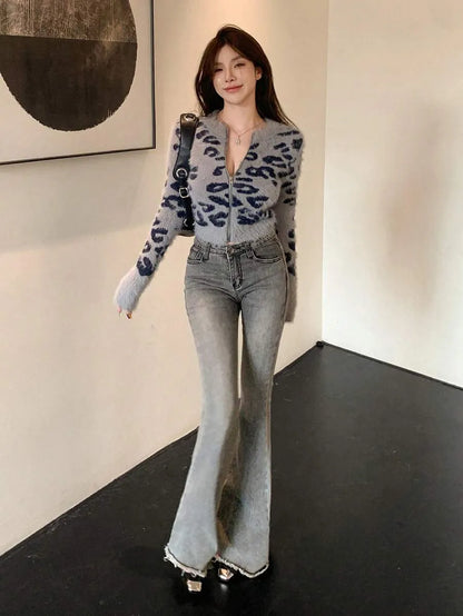 Women's Tiger Print Zipper Cardigan for Winter