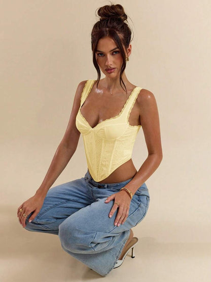 Women's White Lace Camisole Top, Yellow
