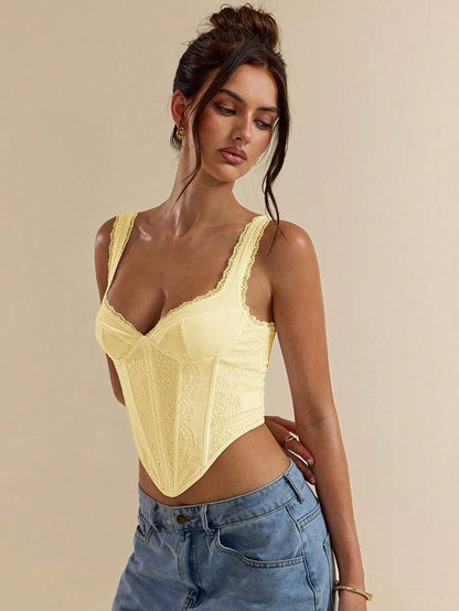Women's White Lace Camisole Top, Yellow