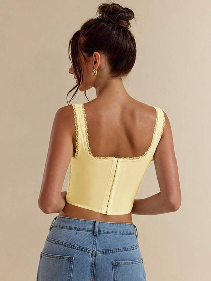 Women's White Lace Camisole Top, Yellow