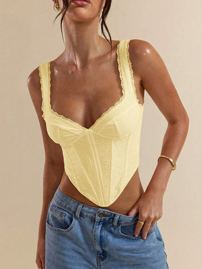 Women's White Lace Camisole Top, Yellow