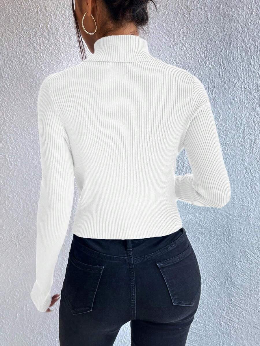 High-Neck Button Down Sweater Long Sleeved Top