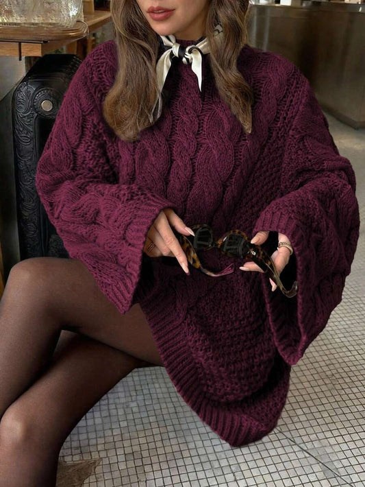 Women’s Christmas Winter Wool Sweater Red Cable Knit, Crew Neck, Long Sleeves