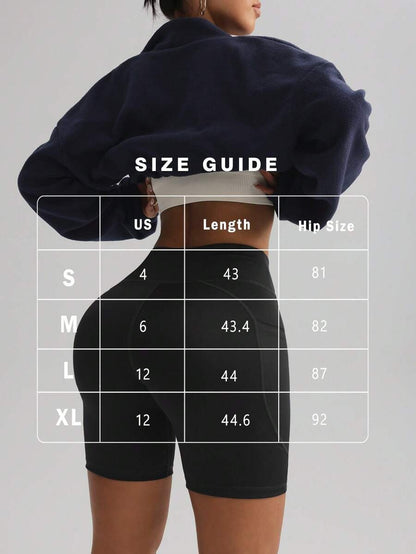 Women’s Black Athletic Shorts – Slim Waist, Stretch Fit with Pockets for Running & Yoga