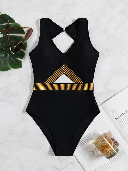 One Piece Swimsuit - Striped Cut Out for Stylish Summer