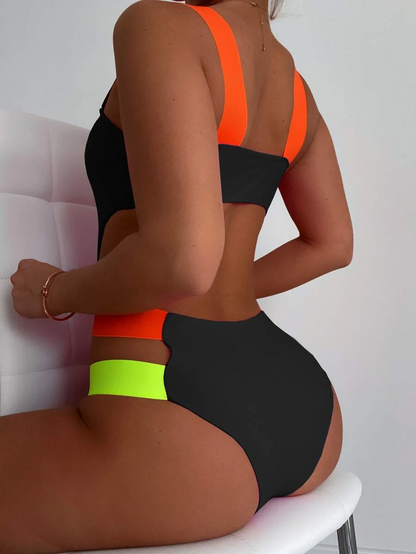 Colorful Strap Cut-Out One Piece Swimsuit