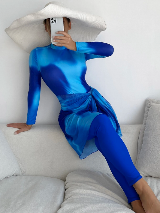 3 Pack Full Body Tie Dye Burkini Swimsuit Set with Long Sleeve, Beach Skirt, and Leggings