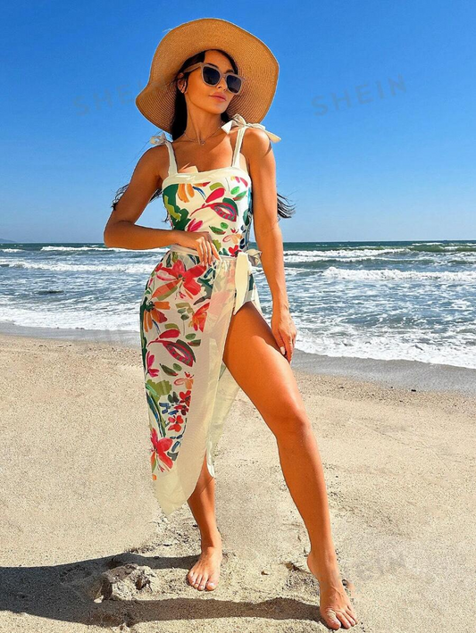 One-Piece Swimsuit And Beach Skirt