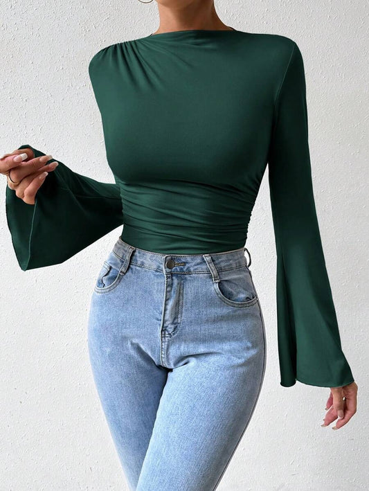 Bodysuit with Bell Sleeves- Dark Green
