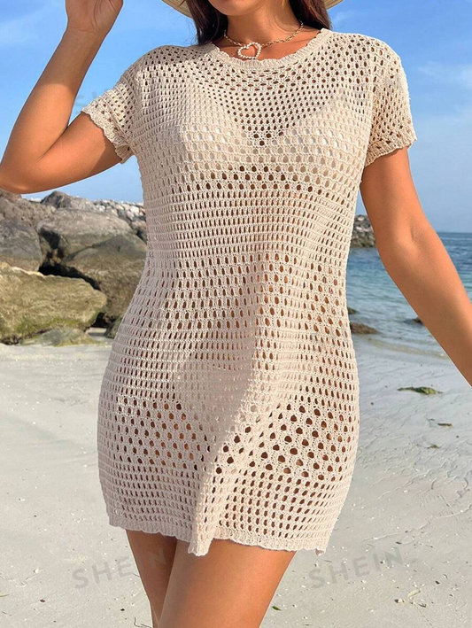 Beach Cover-Up Women's Fashionable Summer Solid Color Hollow Out, Summer Vacation Style